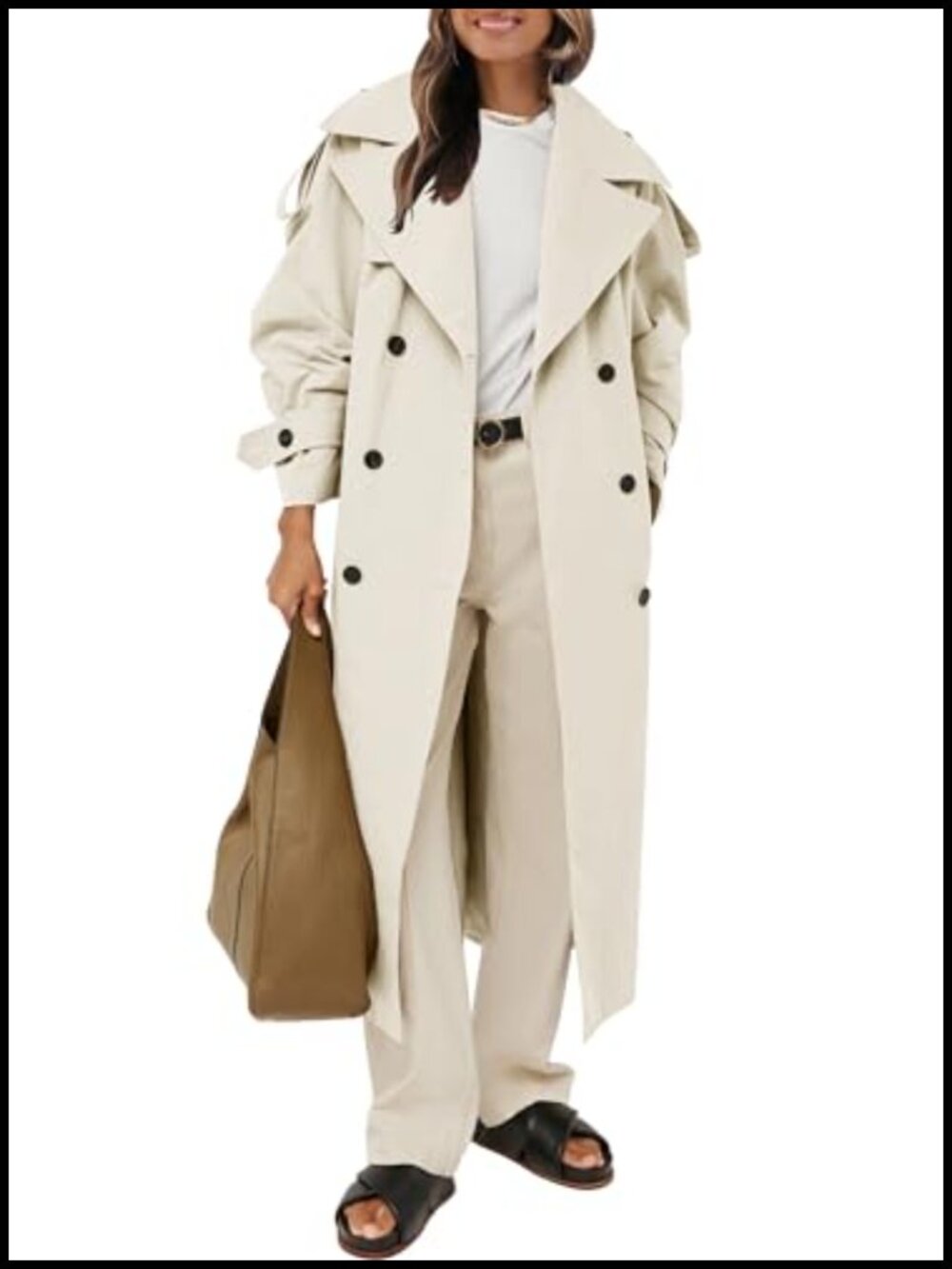 Women's Oversized Long Trench Coat Double Breasted Lapel Windproof